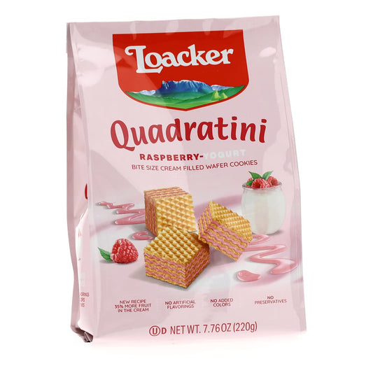 Loacker Quadratini Premium Raspberry-Yogurt Wafer Cookies 7.76Oz