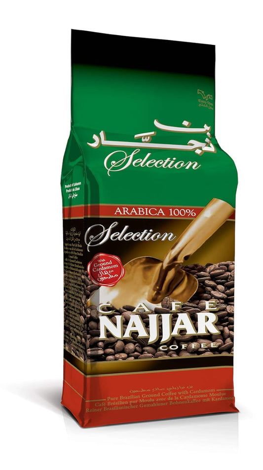 Café Najjar, Turkish Coffee with Cardamom, 450 Gr, 100% Arabica Coffee Beans, Ground Coffee, Dark Roast, Lebanese Coffee, Arabic Coffee, Coffee Beverages, Works with Turkish Coffee Machine.