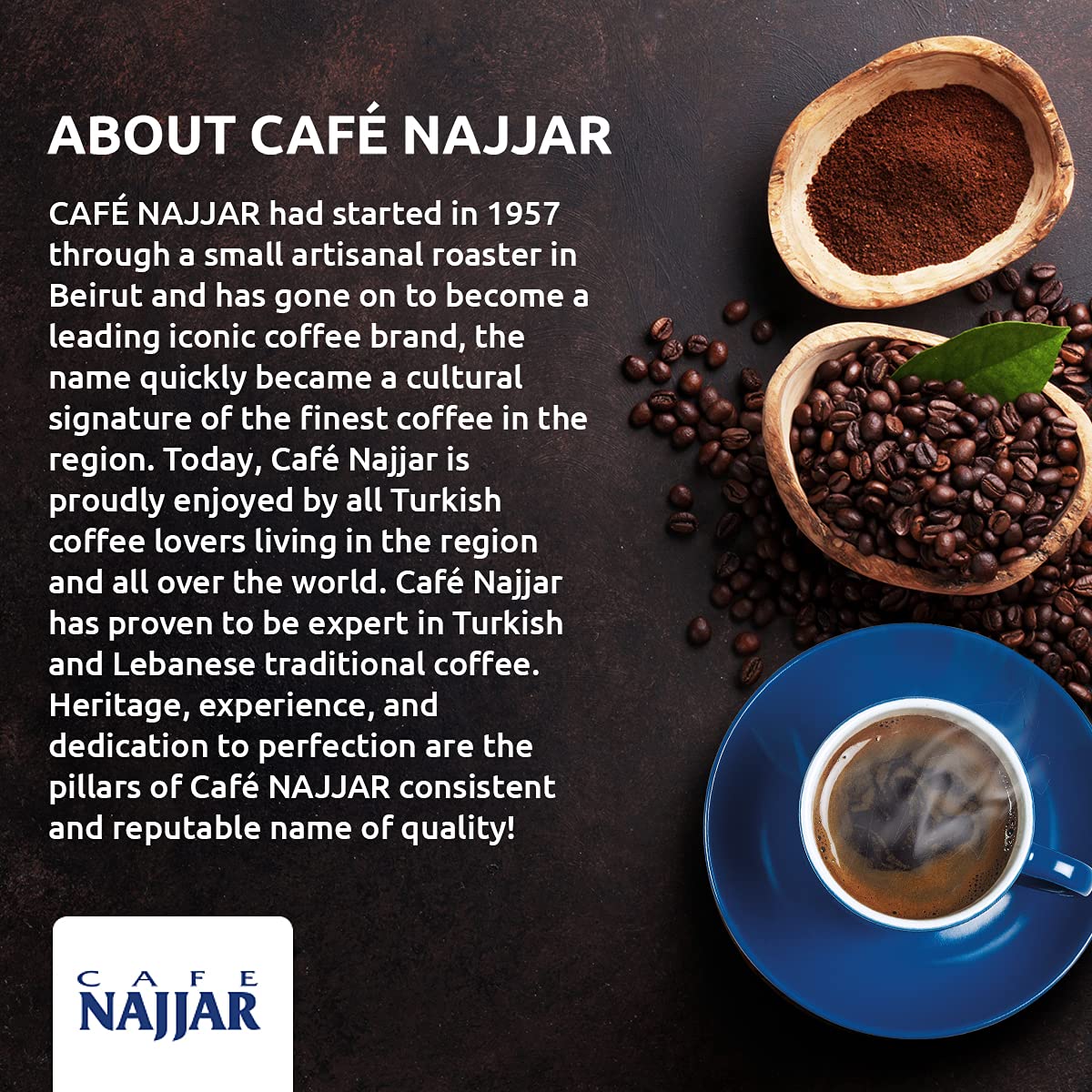 Café Najjar, Turkish Coffee with Cardamom, 450 Gr, 100% Arabica Coffee Beans, Ground Coffee, Dark Roast, Lebanese Coffee, Arabic Coffee, Coffee Beverages, Works with Turkish Coffee Machine.