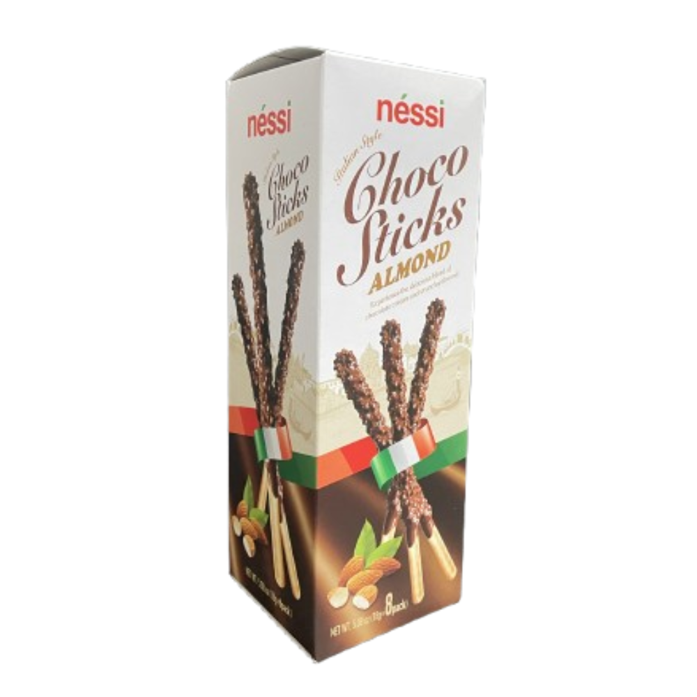 Néssi Choco Sticks Almond – Crunchy Biscuit With A Nutty Chocolate Coating (144G / 5.08 Oz / 0.32 Lb, 8 Sticks)