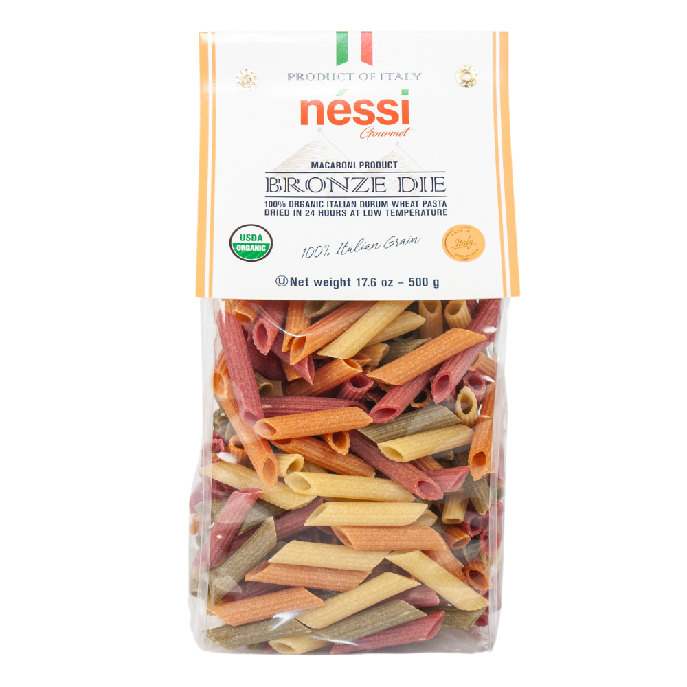 Néssi Organic Colorful Penne – Bronze Die-Cut Italian Pasta (500G / 17.6Oz / 1.1 Lb)