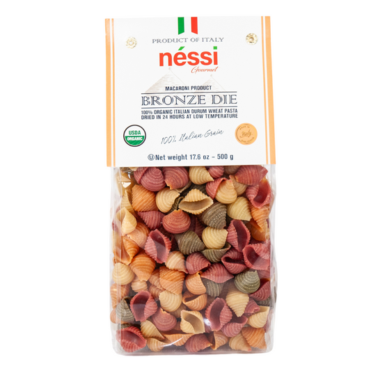 Néssi Organic Colorful Shells – Bronze Die-Cut Italian Pasta (500G / 17.6Oz / 1.1 Lb)