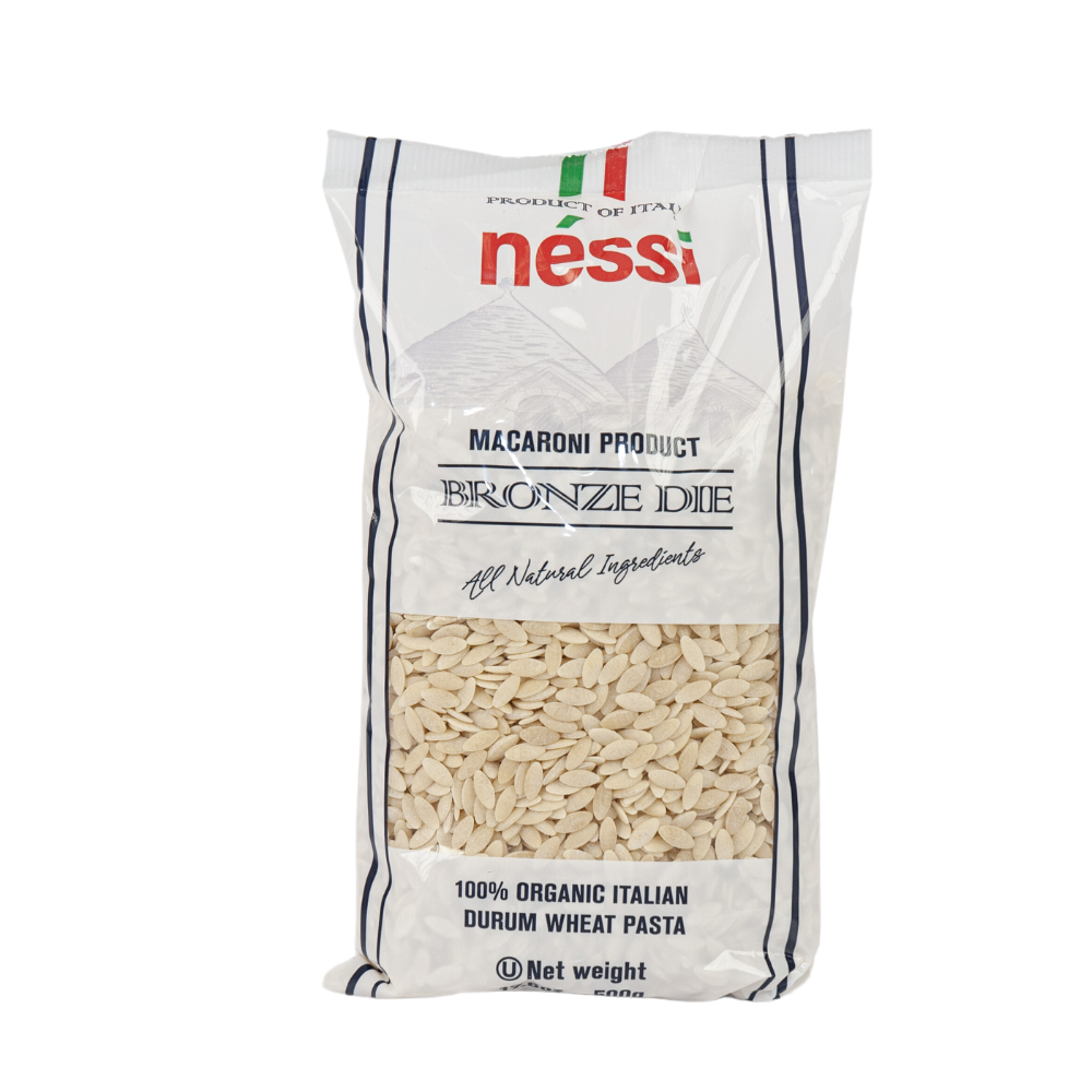 Néssi Organic Orzo – Bronze Die-Cut Italian Pasta (500G / 17.6Oz / 1.1 Lb)