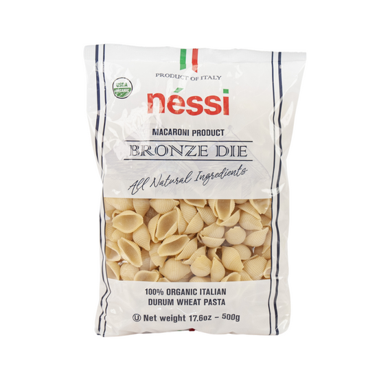 Néssi Organic Shells – Bronze Die-Cut Italian Pasta (500G / 17.6Oz / 1.1 Lb)